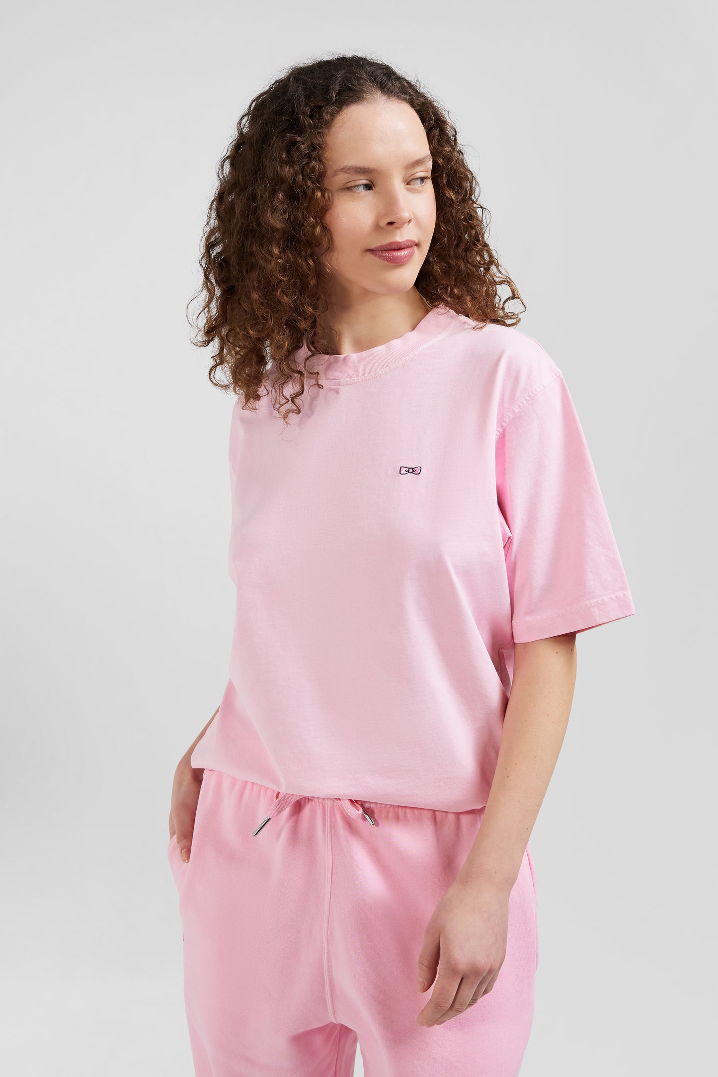 Oversize pink unisex short-sleeved T-shirt in overdyed cotton