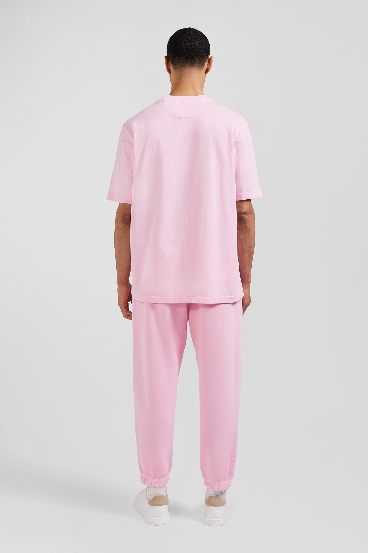 Oversize pink unisex short-sleeved T-shirt in overdyed cotton