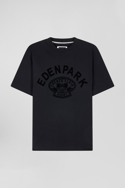 Oversize black short-sleeved cotton T-shirt with Eden Park Rugby print - Image 2