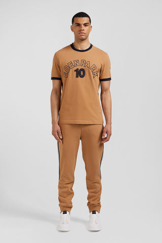 Relaxed camel bicolor short-sleeved cotton T-shirt with Eden Park 10 print