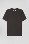 Regular khaki short-sleeved cotton T-shirt with back patch