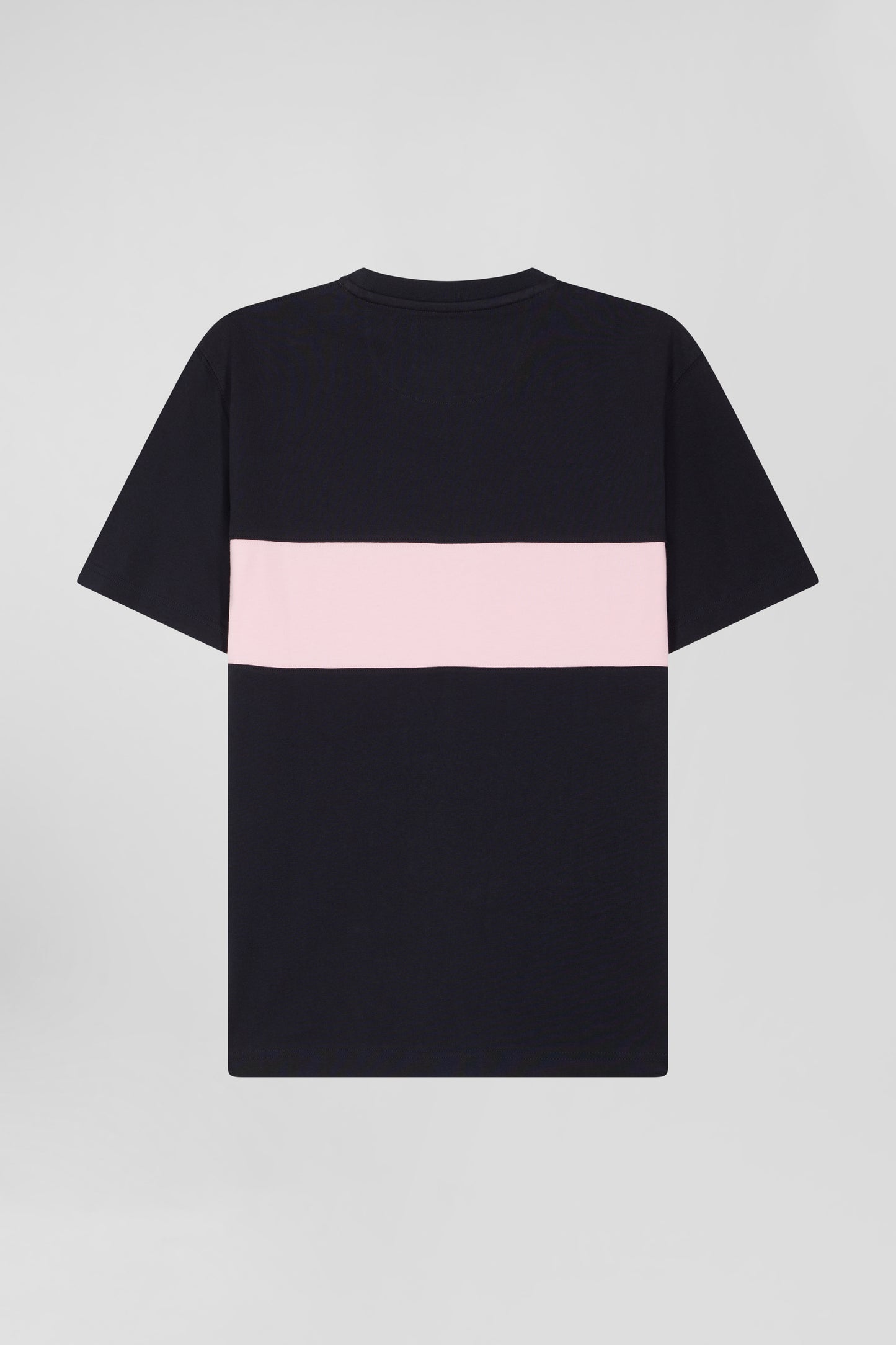 Regular navy and pink bicolor short-sleeved cotton T-shirt