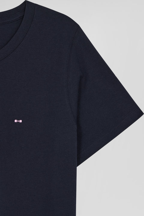 Regular women's navy blue short-sleeved cotton T-shirt - Image 3