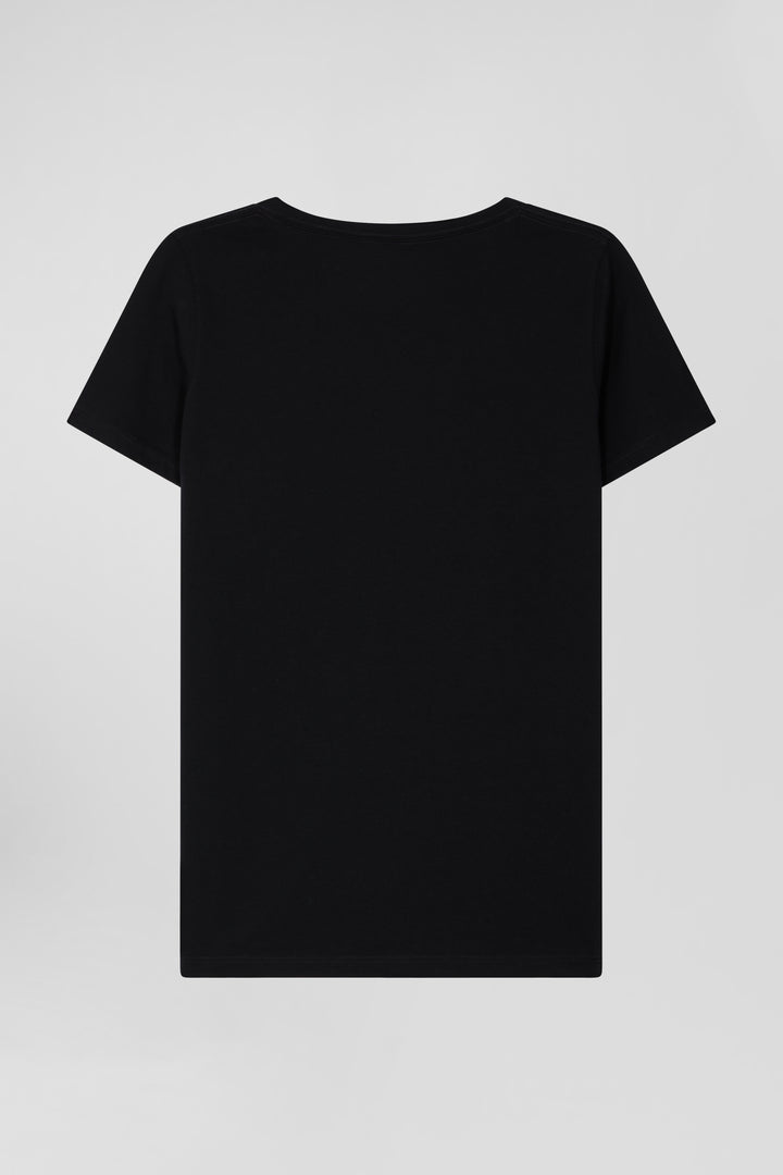 T-shirt manches courtes col V en coton noir coupe Regular