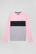 T-shirt manches longues colorblock en coton rose coupe Regular