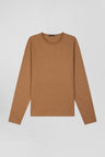 T-shirt manches longues en coton uni noisette coupe Slim