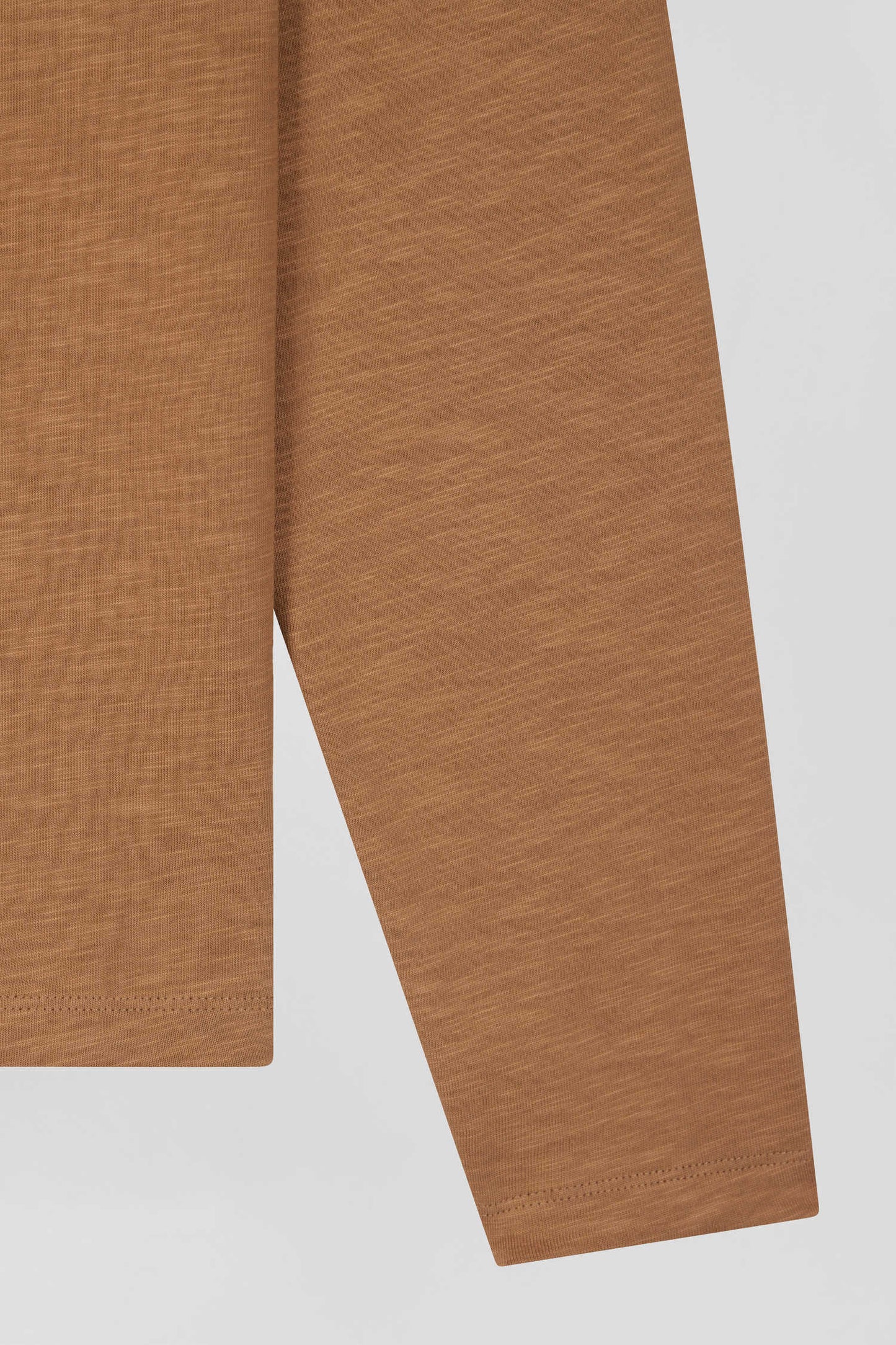 T-shirt manches longues en coton uni noisette coupe Slim