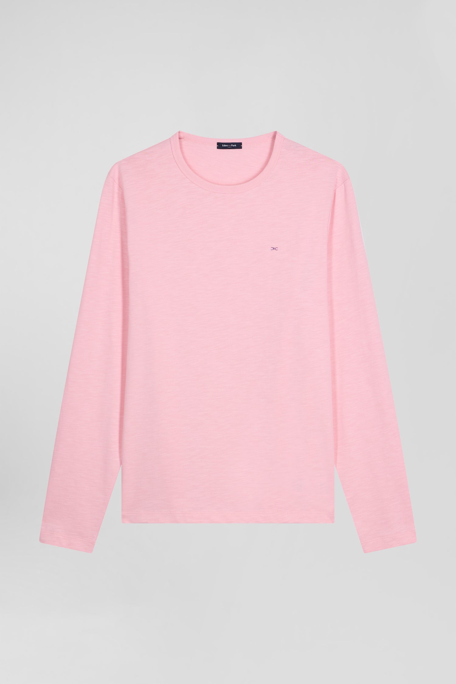 T-shirt manches longues en coton uni rose coupe Slim