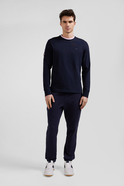 Regular navy blue XV de France long-sleeved cotton T-shirt - Image 1