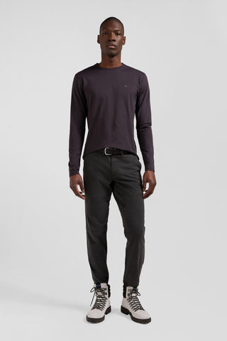 T-shirt manches longues en coton Pima marron foncé coupe Regular