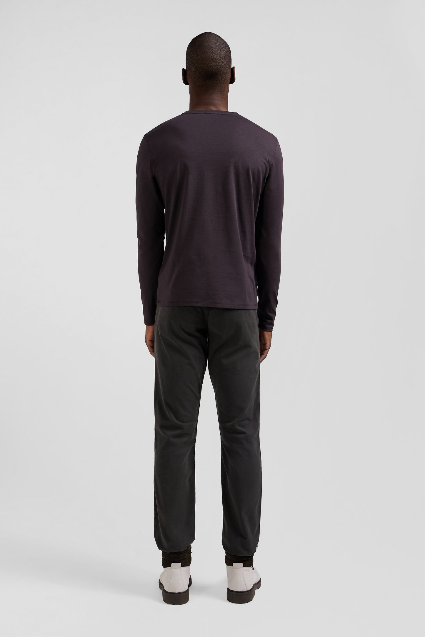 T-shirt manches longues en coton Pima marron foncé coupe Regular