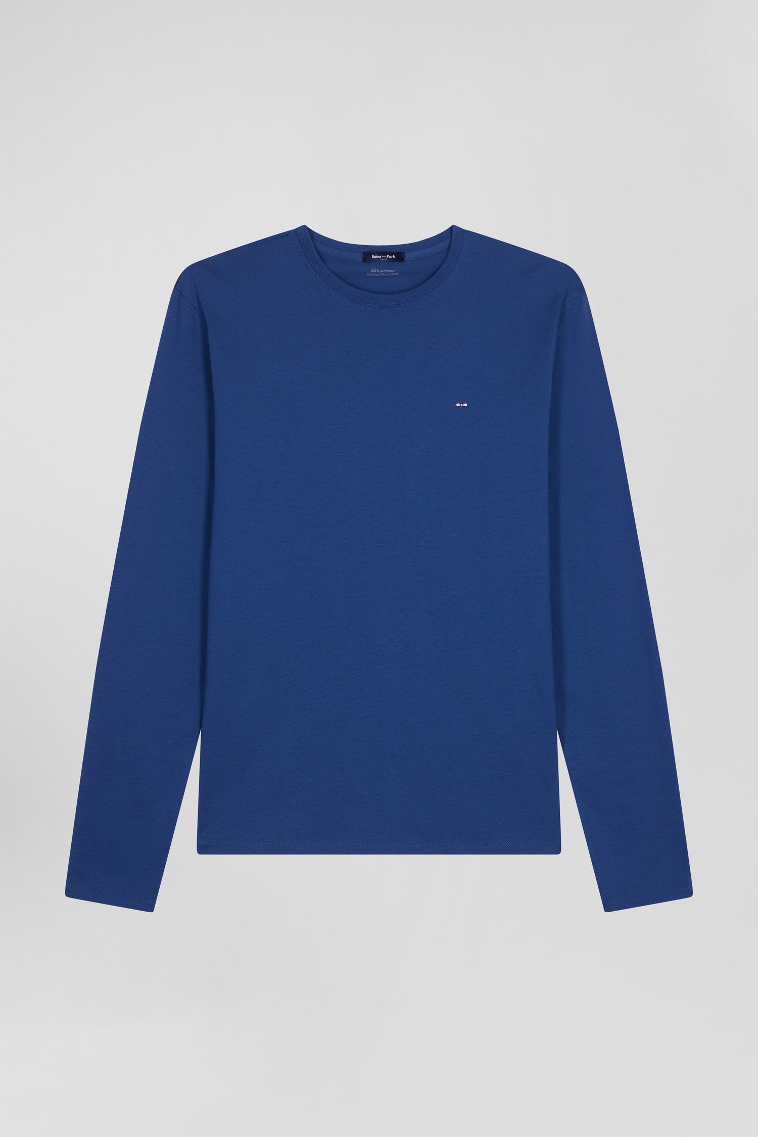 Regular blue long-sleeved cotton T-shirt