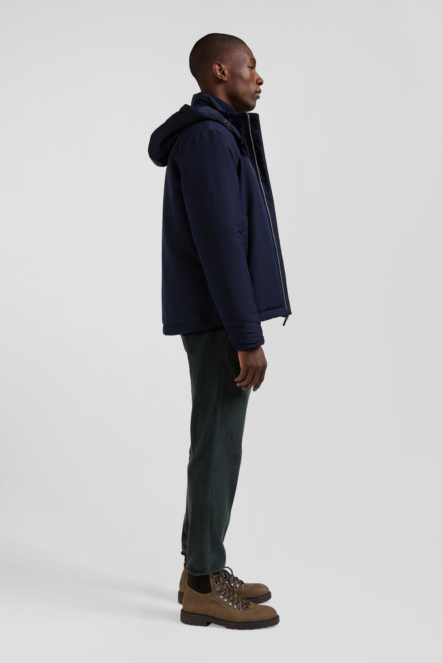 Blouson zippé à capuche bleu marine