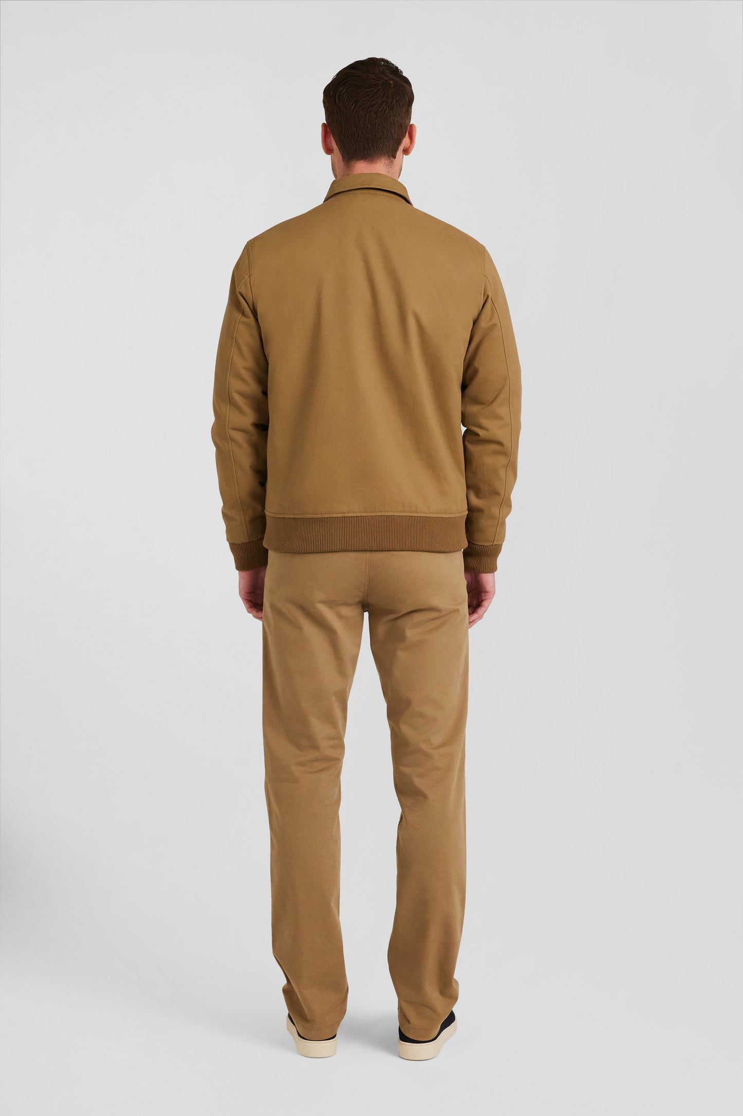 Blouson zippé à col chemise en gabardine de coton camel