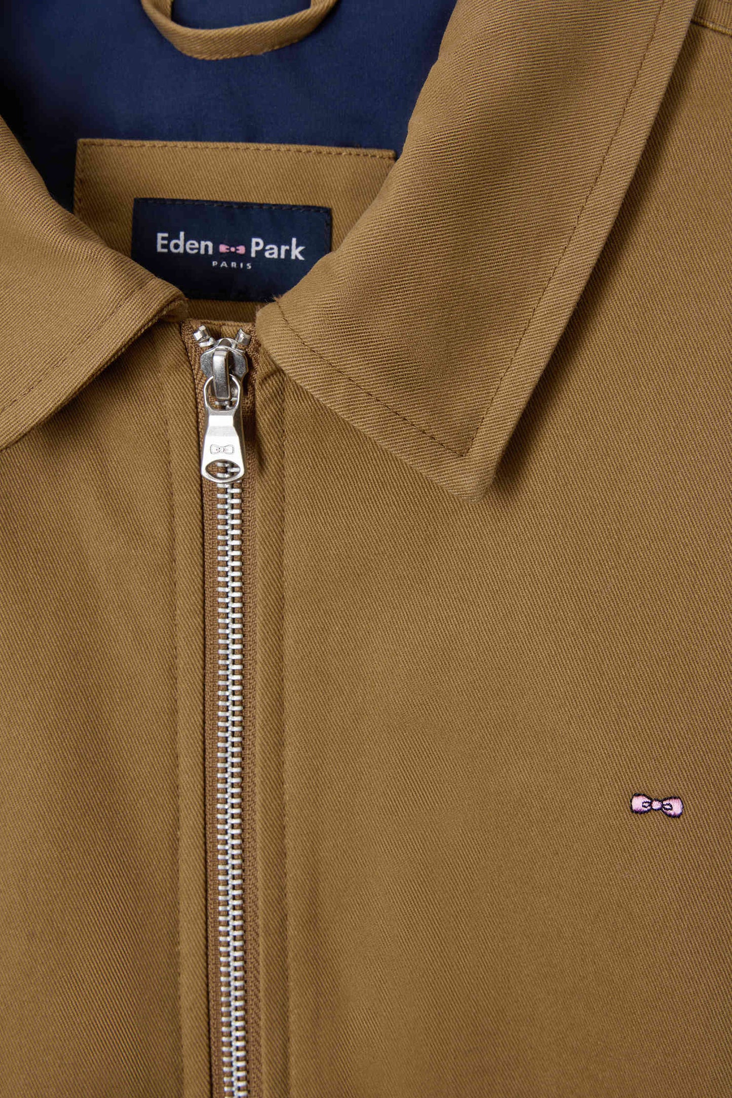 Blouson zippé à col chemise en gabardine de coton noisette