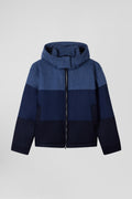 Blouson zippé à capuche en jersey de laine bleu marine