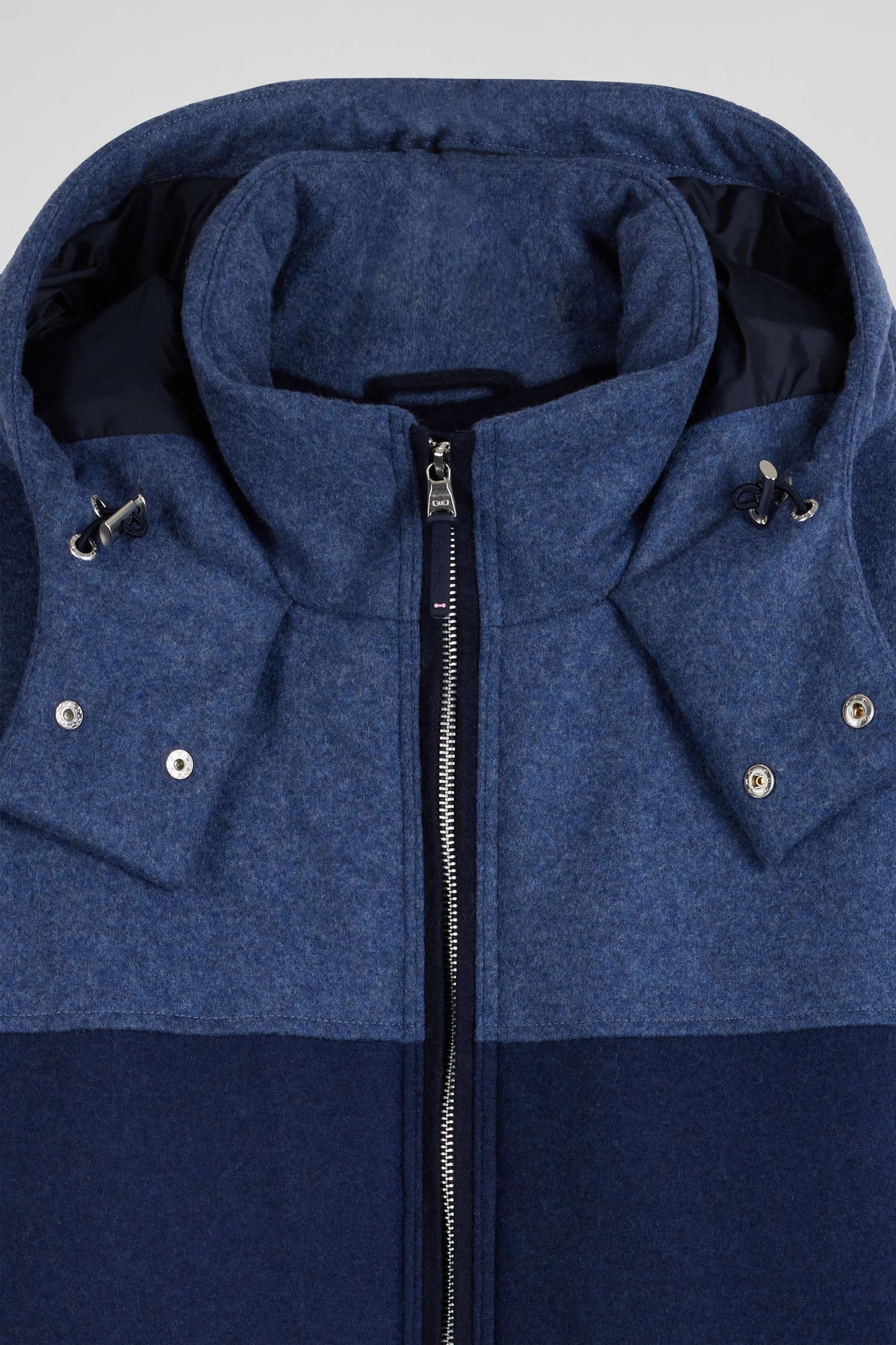 Blouson zippé à capuche en jersey de laine bleu marine