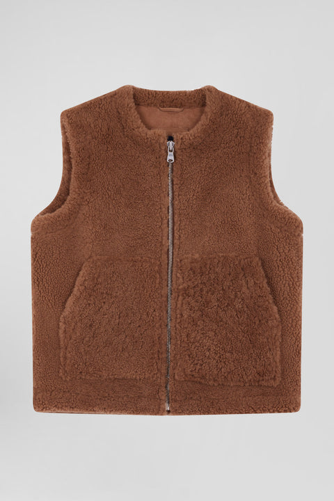 Sleeveless zip-up vest in hazelnut sheepskin Relaxed fit - Image 2