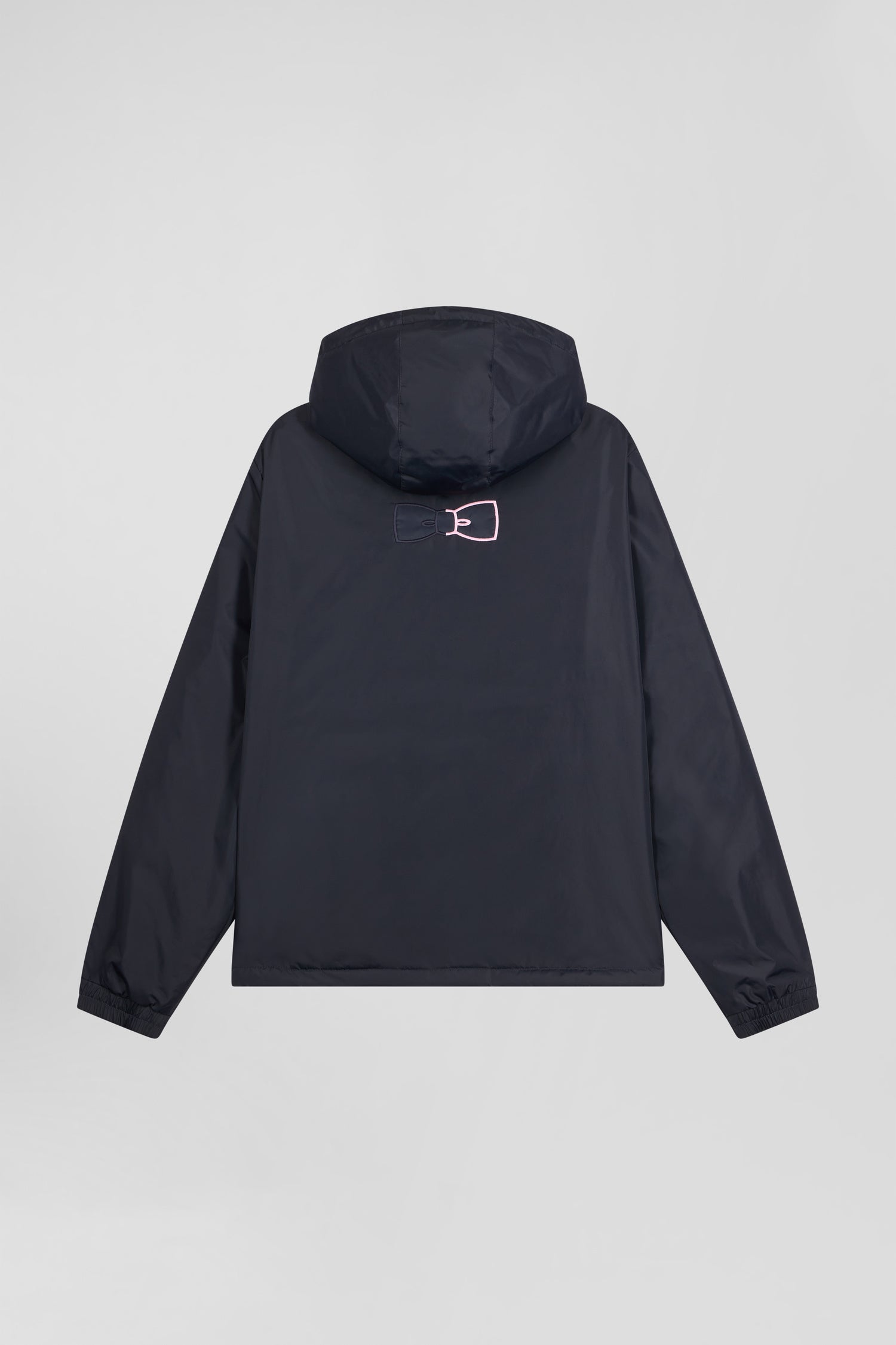 Navy blue hooded windbreaker jacket