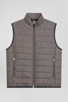 Grey quilted sleeveless high collar down vest