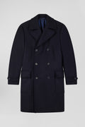 Navy blue double-breasted wool blend coat