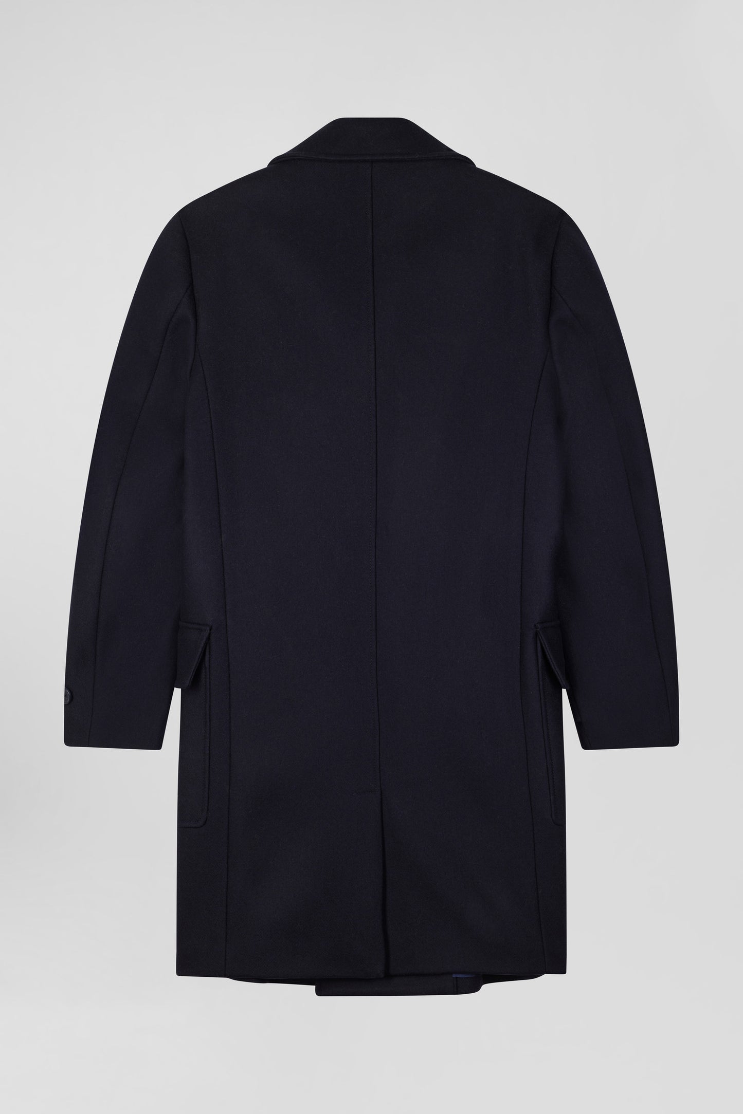 Navy blue double-breasted wool blend coat