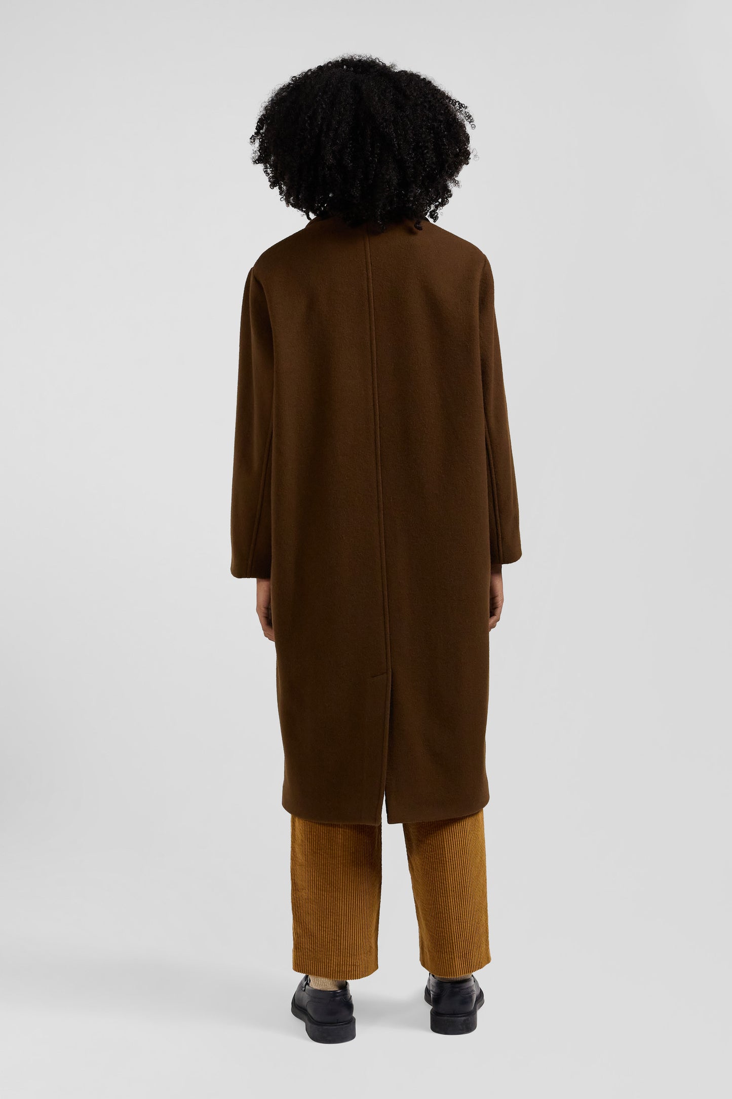 Manteau en drap de laine mélangée marron coupe Oversized