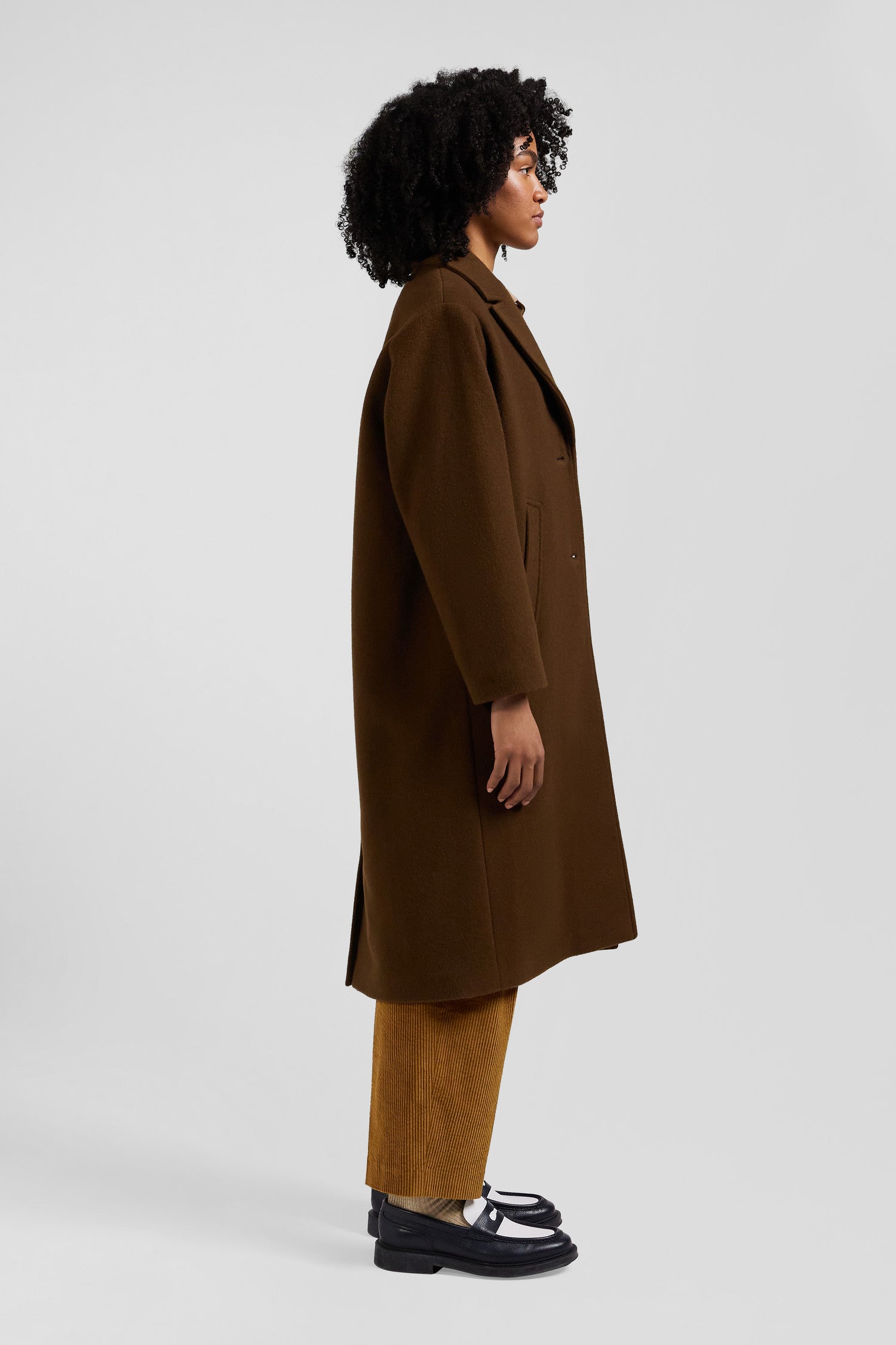 Manteau en drap de laine mélangée marron coupe Oversized