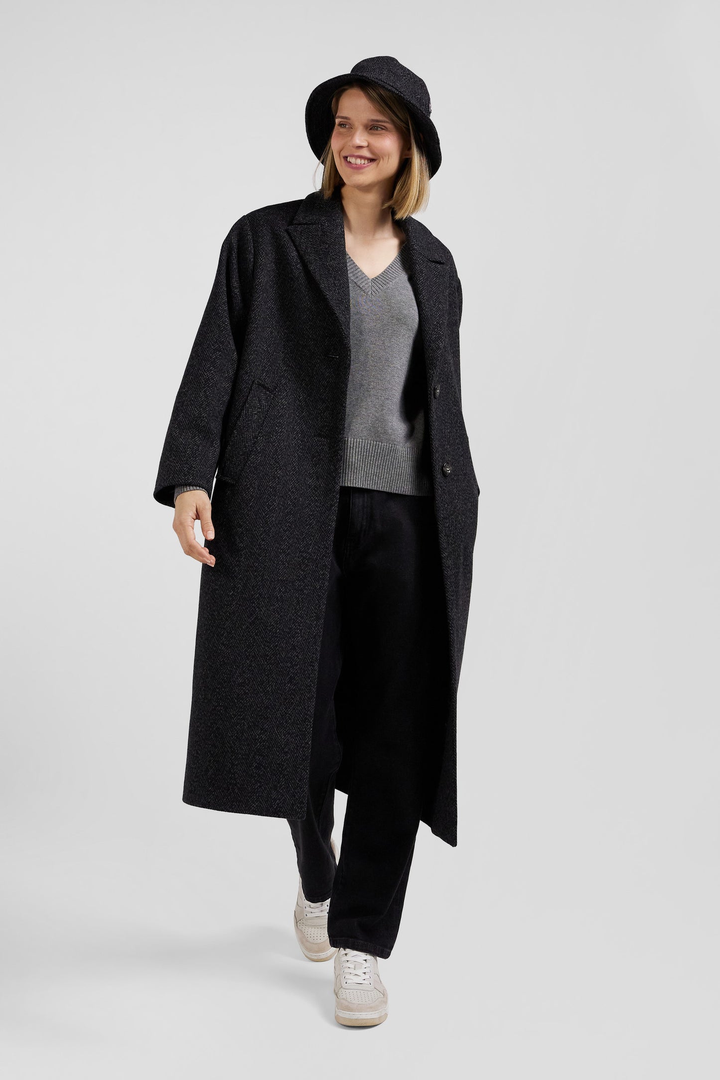 Manteau en drap de laine mélangée gris anthracite coupe Regular