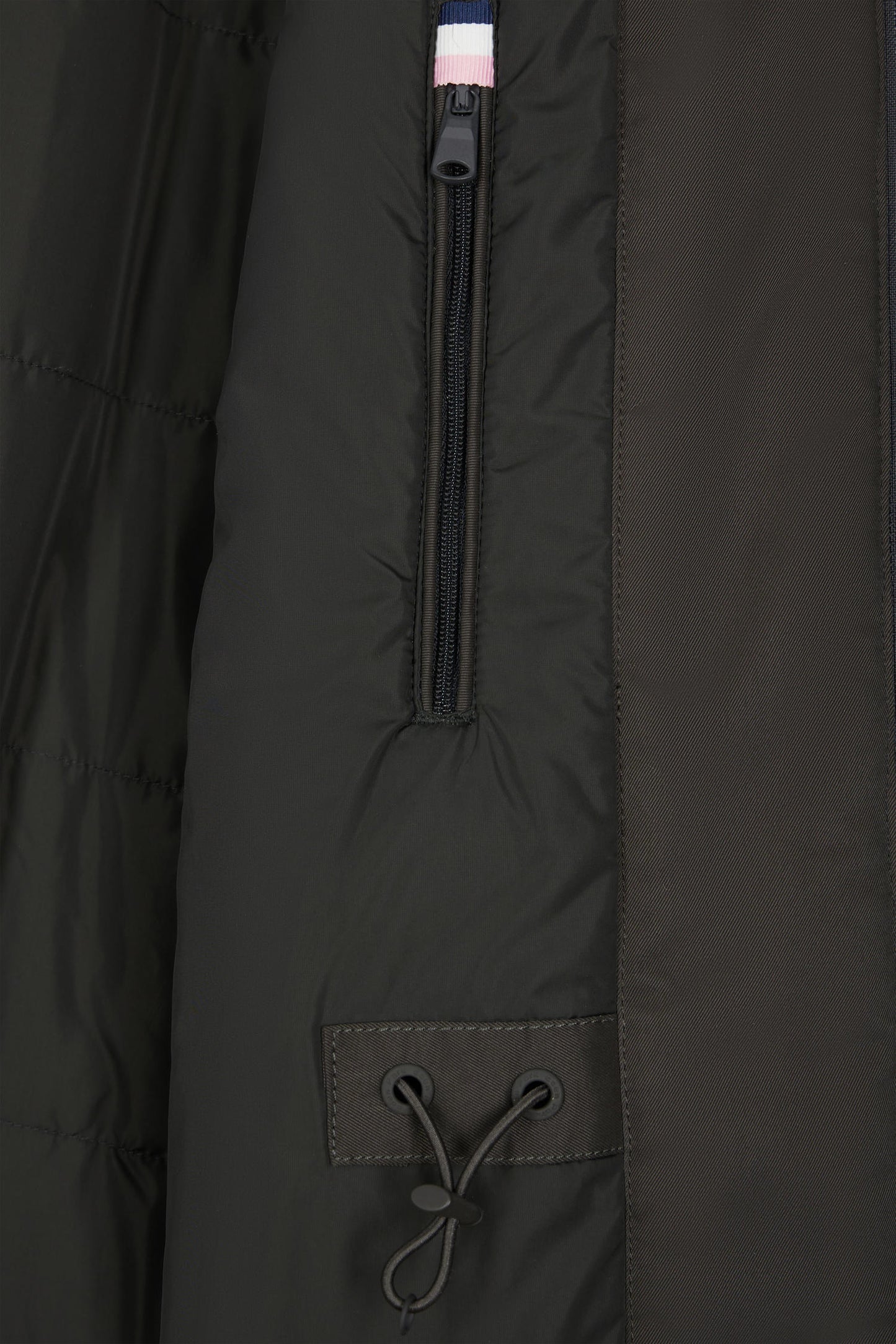 Parka longue à capuche en nylon kaki