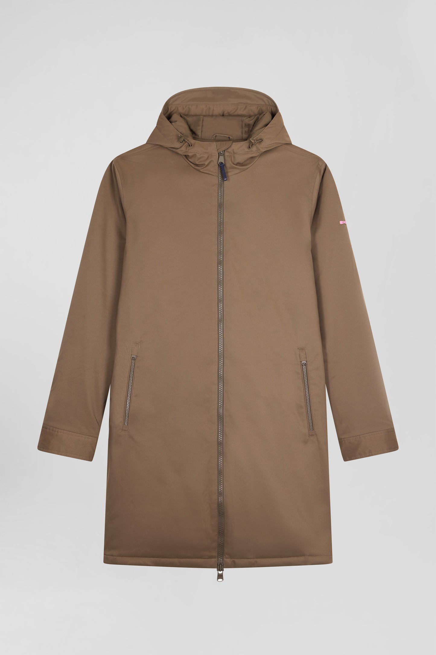 Brown long hooded nylon parka