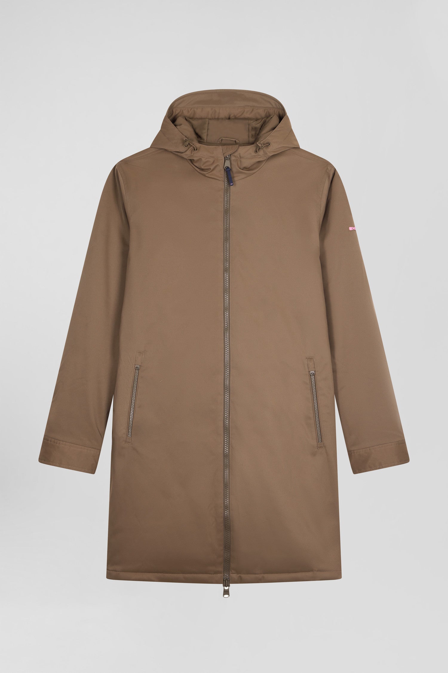 Brown long hooded nylon parka