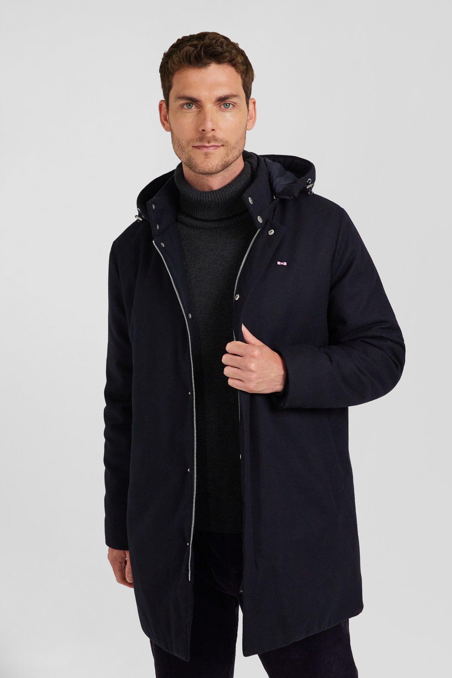 Parka courte en flanelle de laine bleu marine