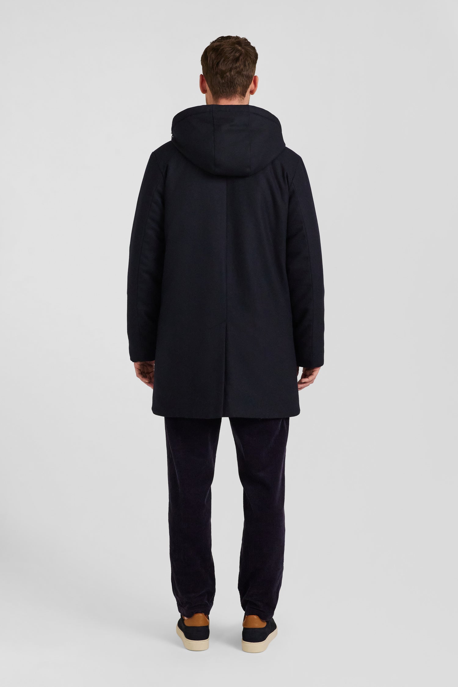 Parka courte en flanelle de laine bleu marine