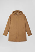 Parka à capuche en gabardine de coton camel