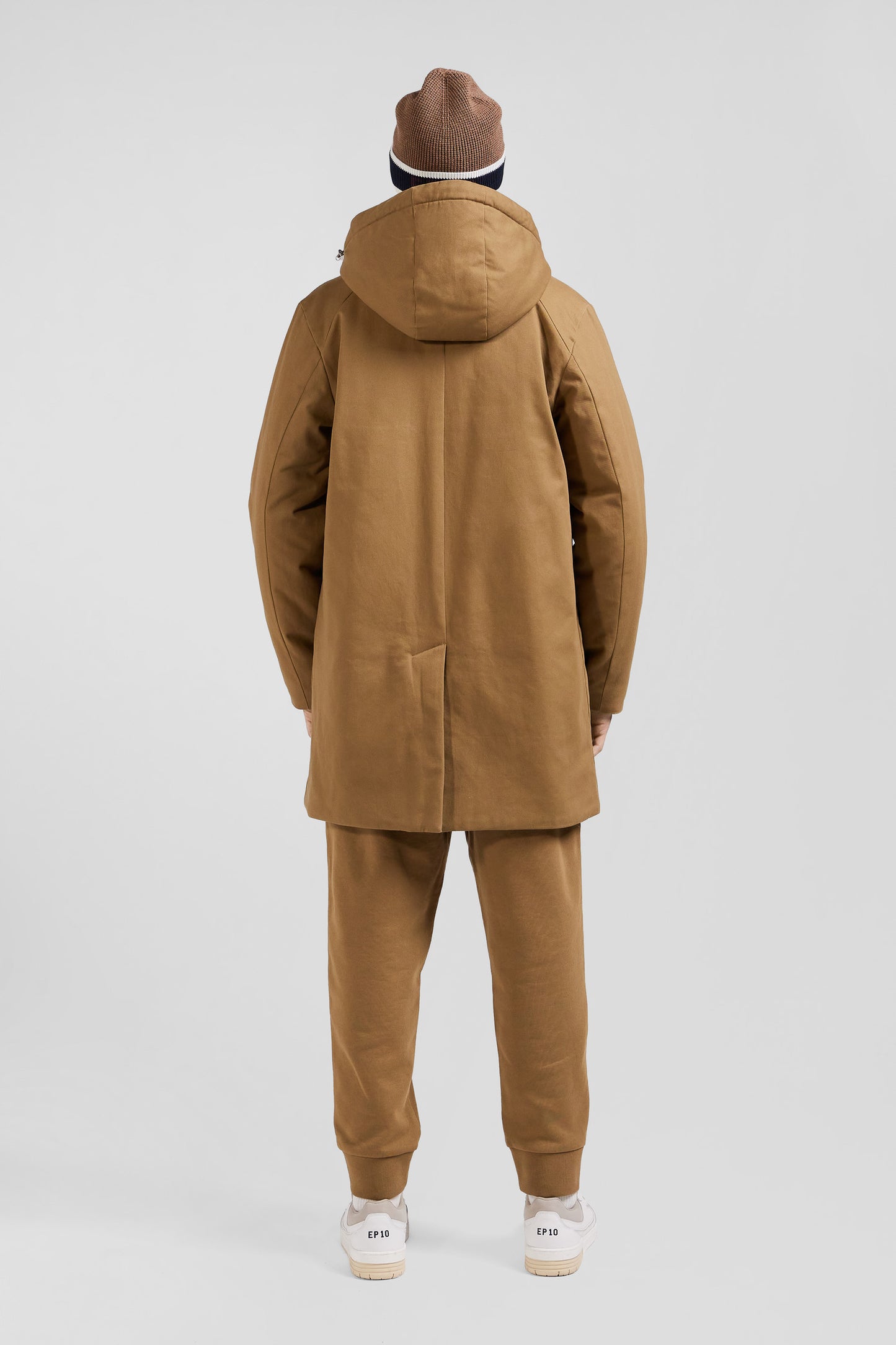 Parka à capuche en gabardine de coton camel