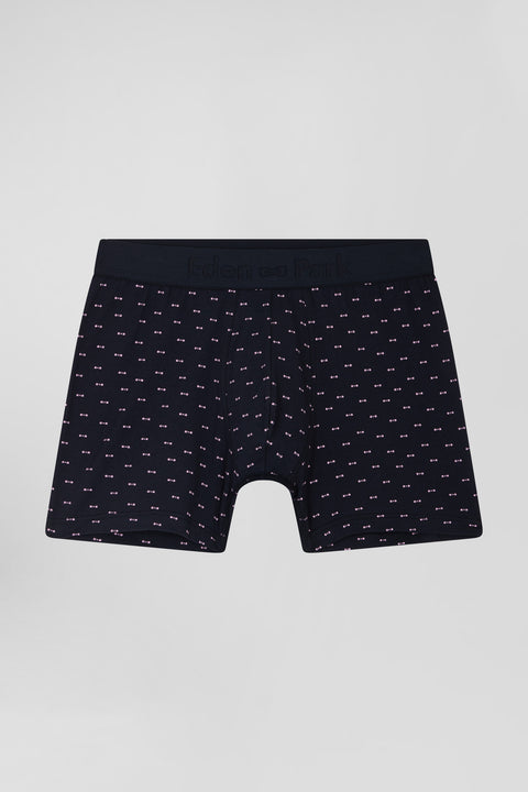 Navy blue and pink stretch cotton boxers with micro bow tie pattern - Image 1