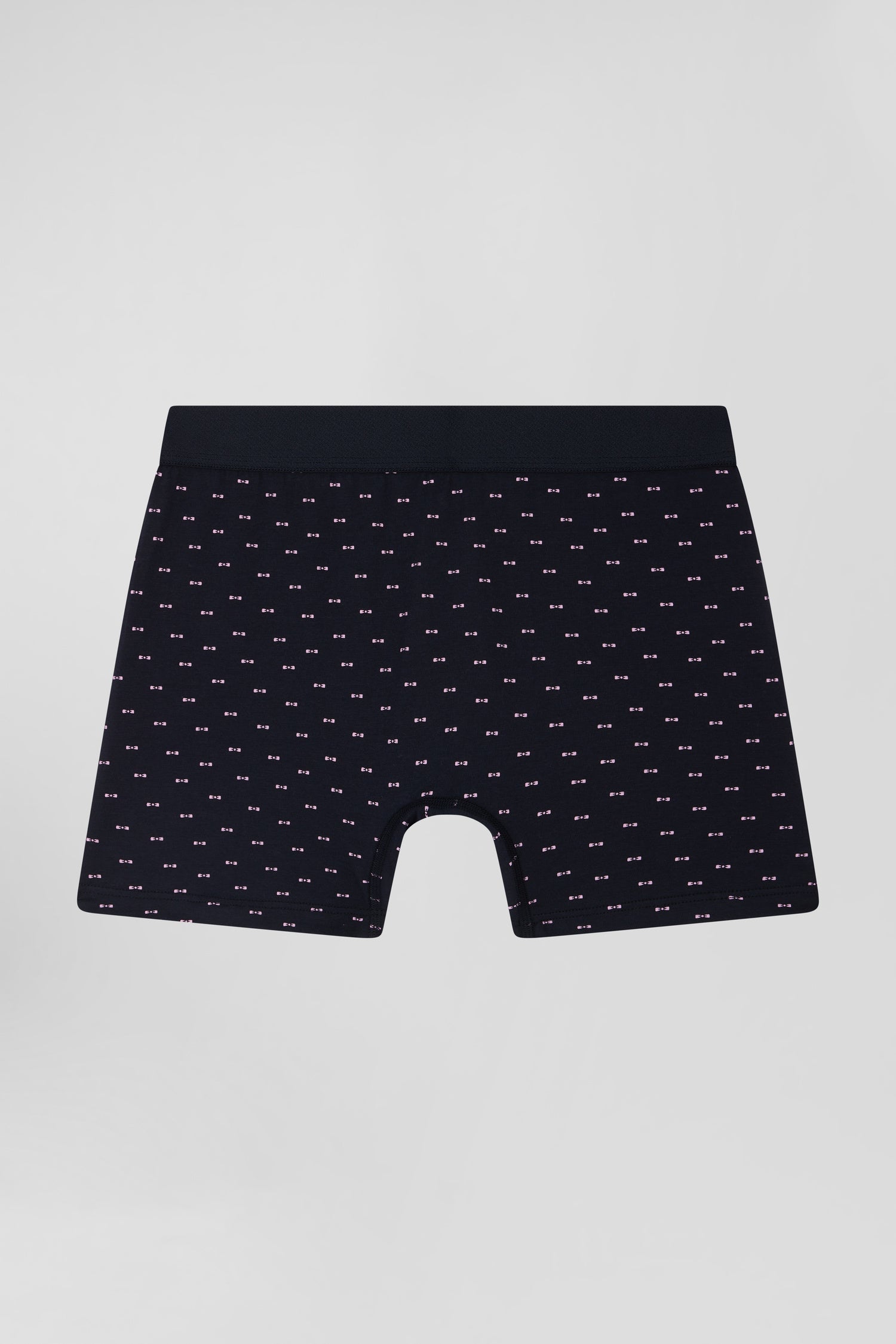 Boxer à micro motifs nœud papillon bleu marine et rose en coton stretch