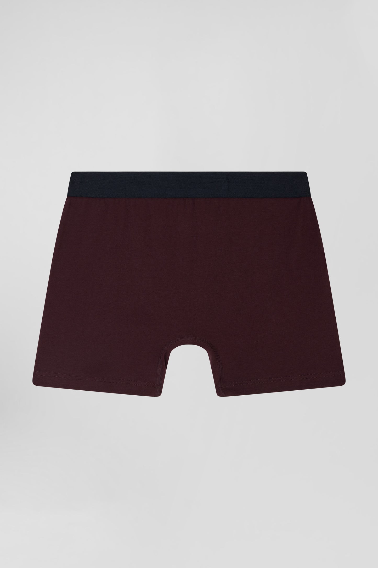 Boxer en coton stretch bordeaux à passepoil rose