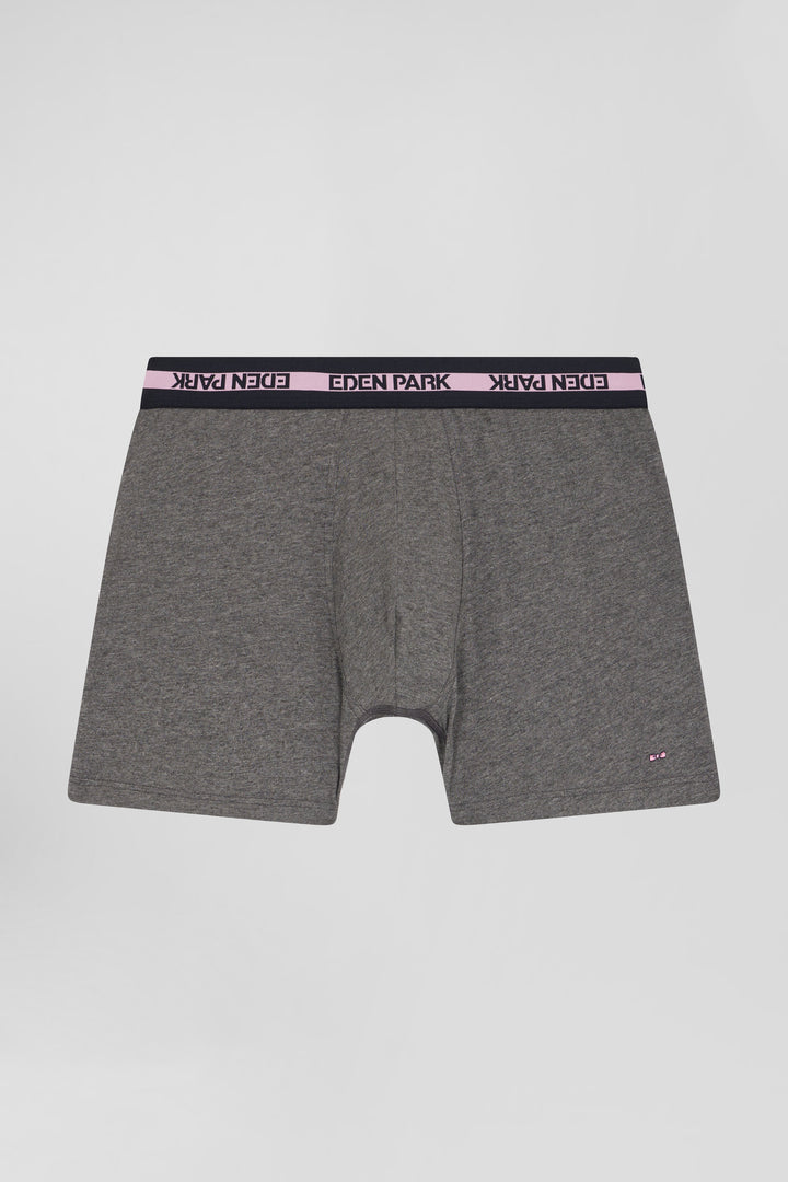 Boxer en coton stretch élastique taille siglé gris anthracite