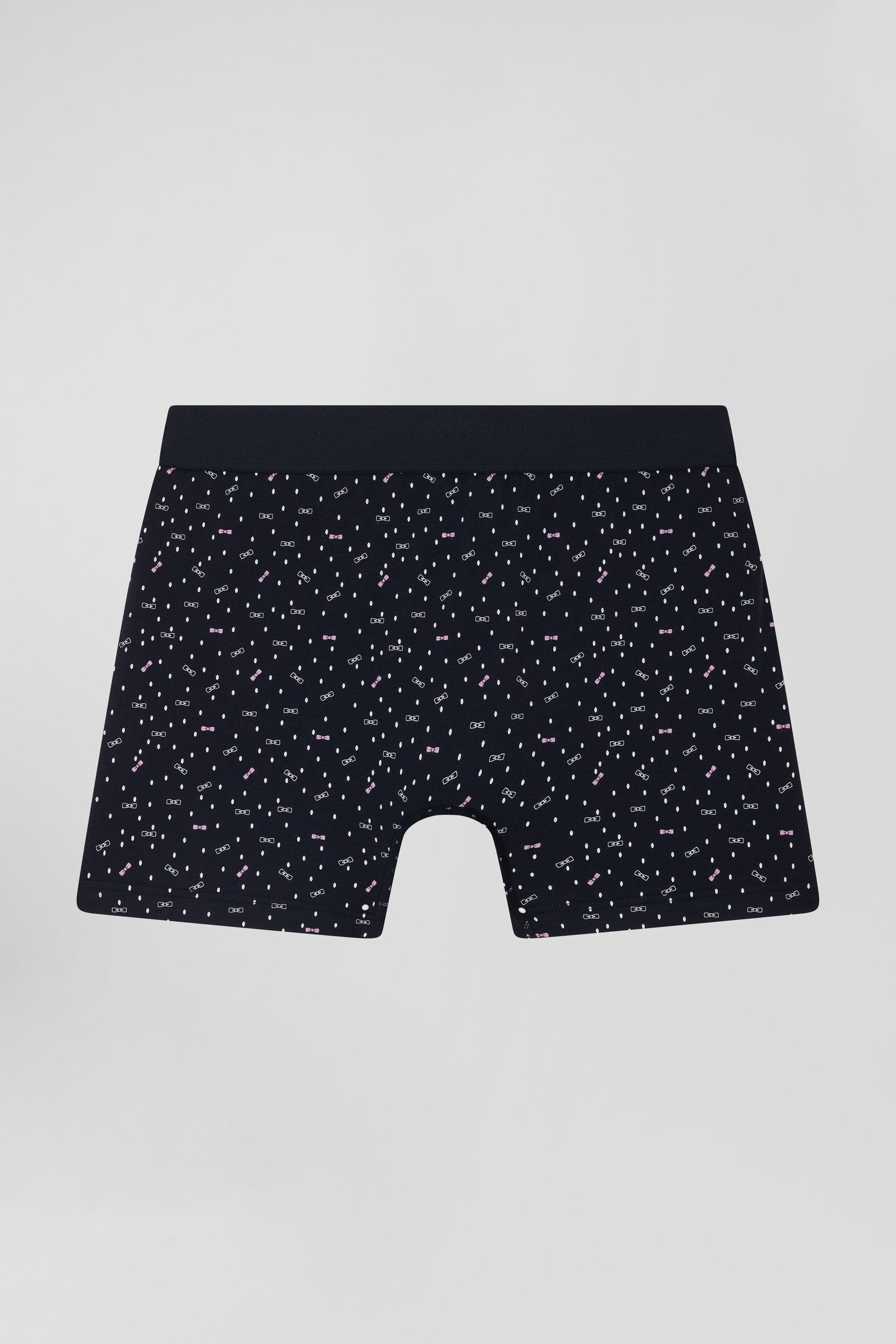 Boxer en coton stretch bleu marine micro-motifs nœuds papillon