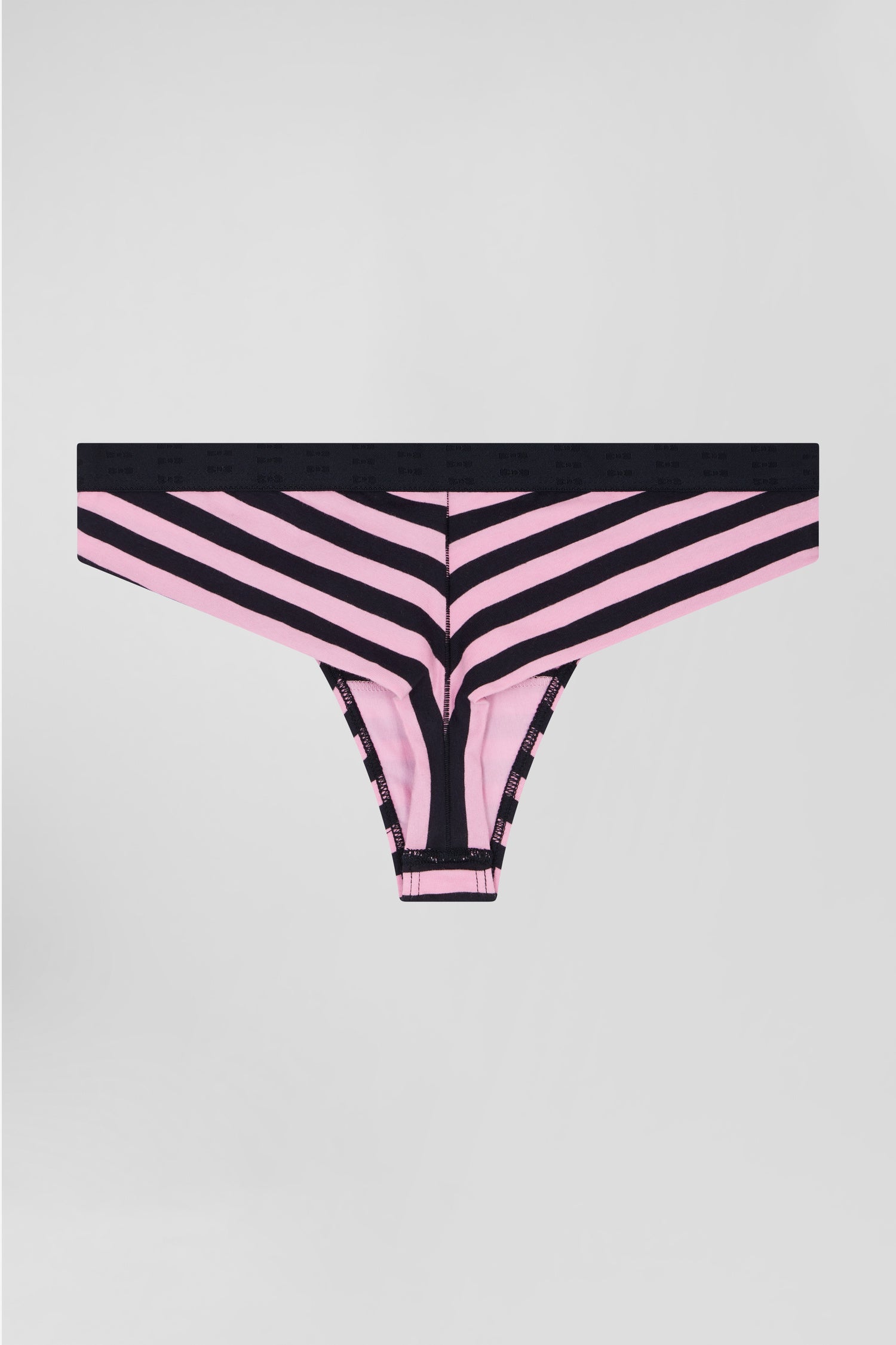 Navy blue and pink striped stretch cotton jersey thong