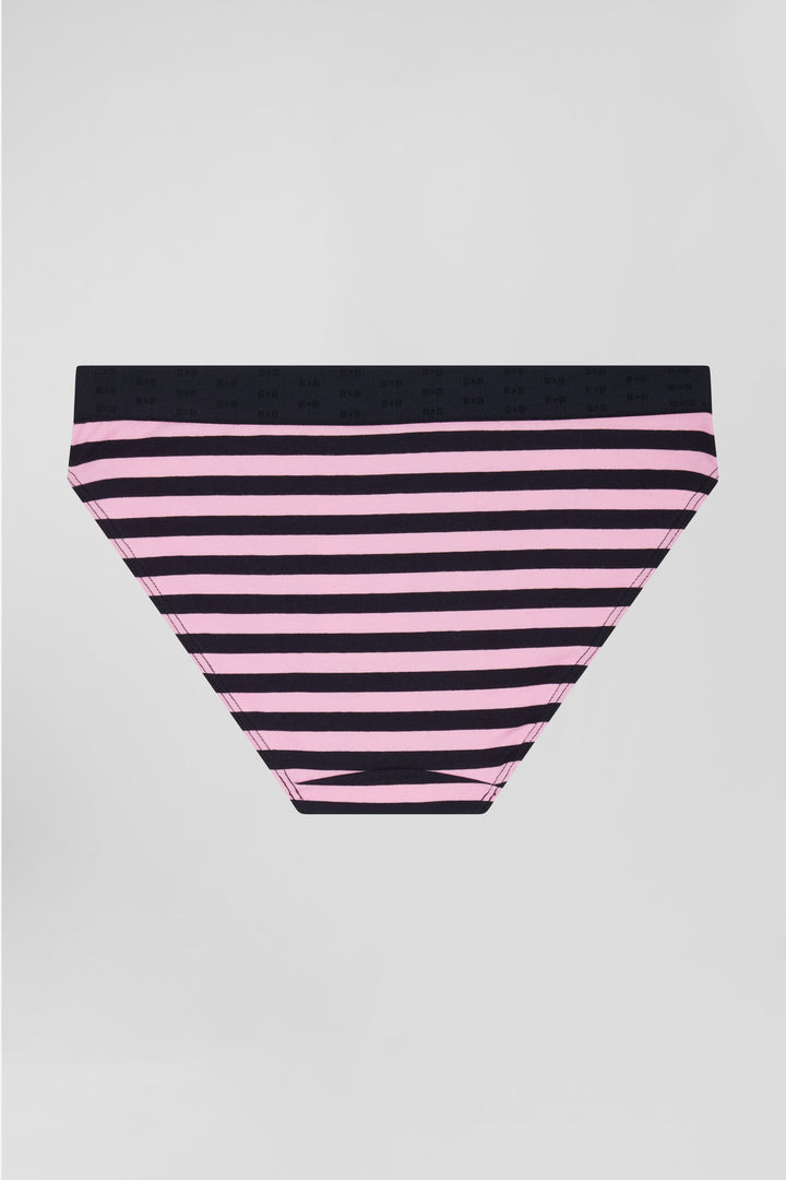 Culotte en jersey de coton stretch cerclée bleu marine et rose