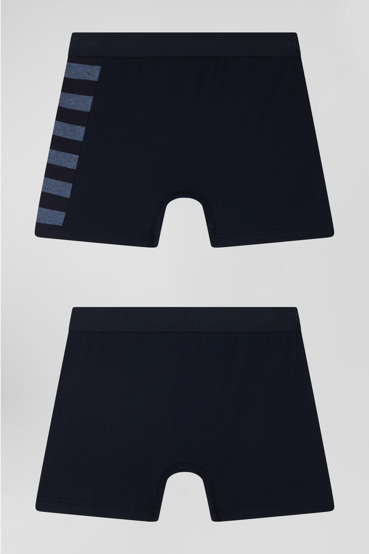 Lot de 2 boxers bleu marine détails cerclés bleus en coton stretch