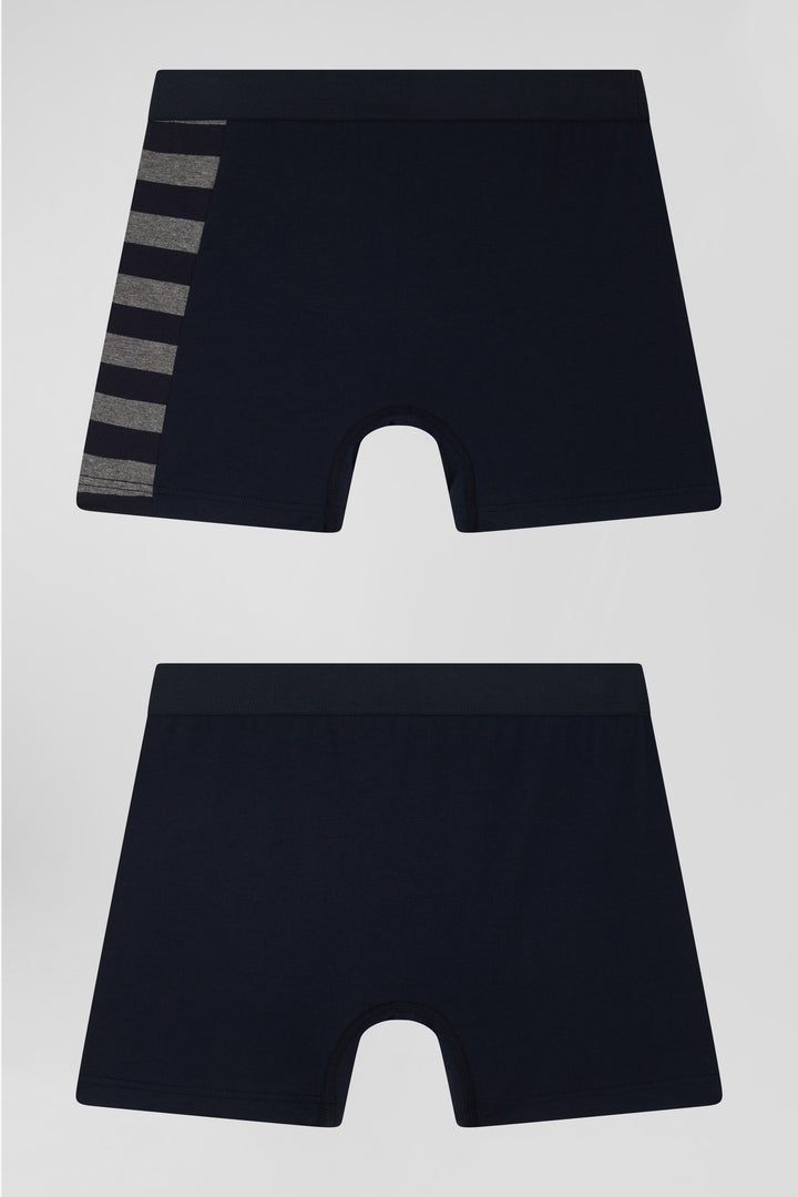 Lot de 2 boxers bleu marine détails cerclés gris en coton stretch