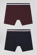 Lot de 2 boxers en coton stretch élastique tricolore bordeaux