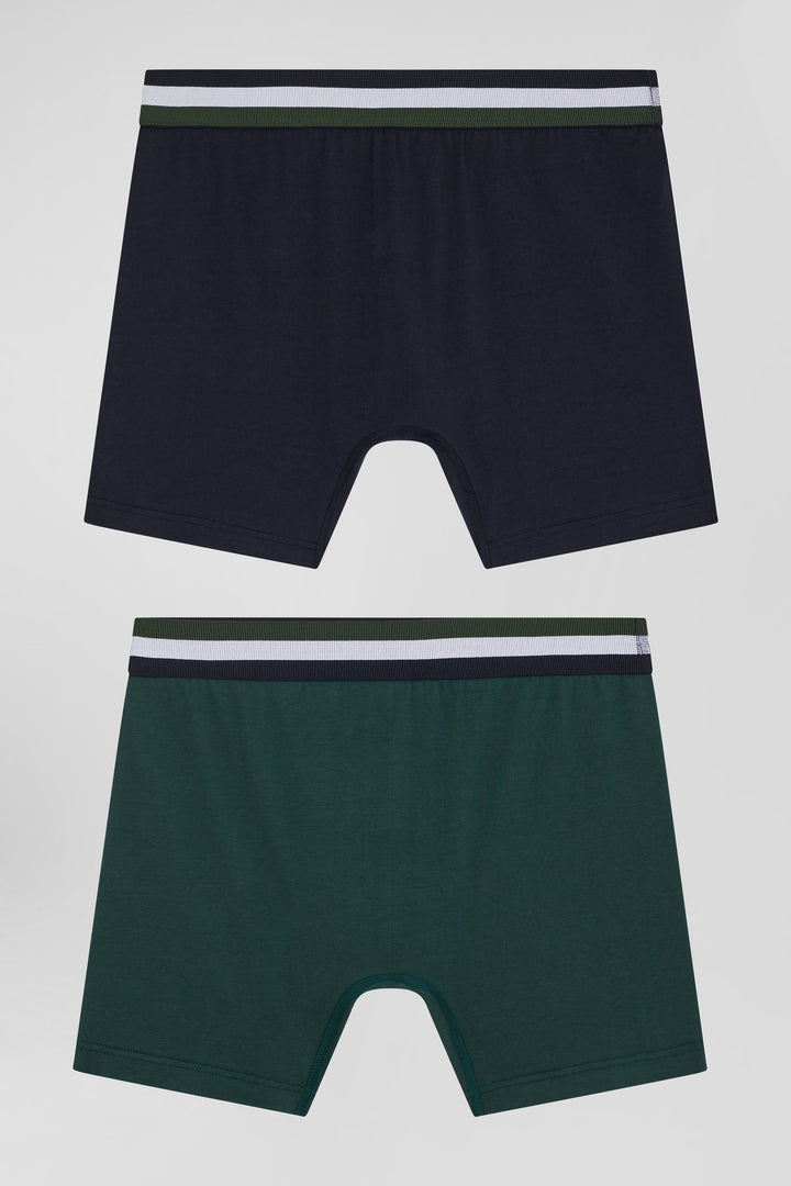 Lot de 2 boxers en coton stretch élastique tricolore vert