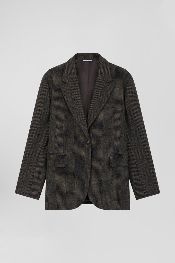 Veste blazer en laine mélangée prince de Galles coupe Oversized