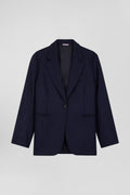 Veste blazer en laine bleu marine rayée coupe Oversized