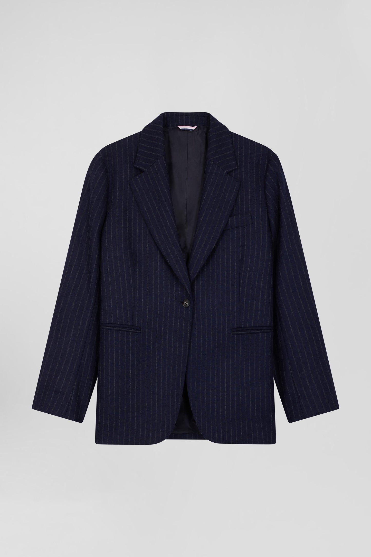 Veste blazer en laine bleu marine rayée coupe Oversized